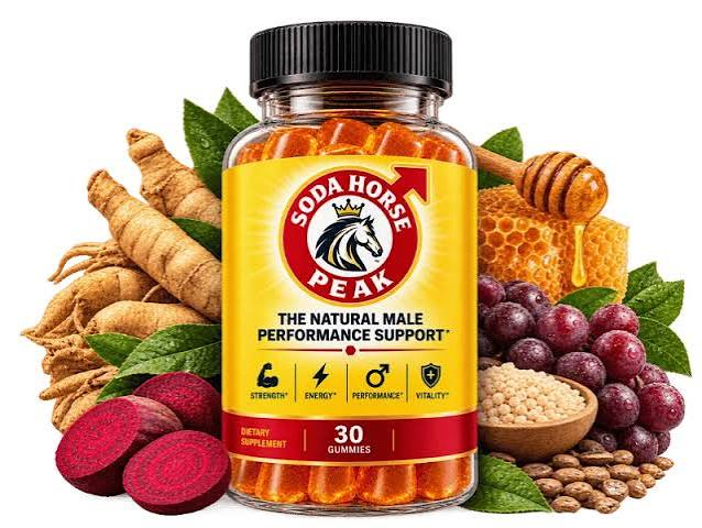 Soda Horse Peak Gummies bottle with ingredients-themed image